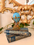 Antique Blue French Opaline Egg on Gilt Stand